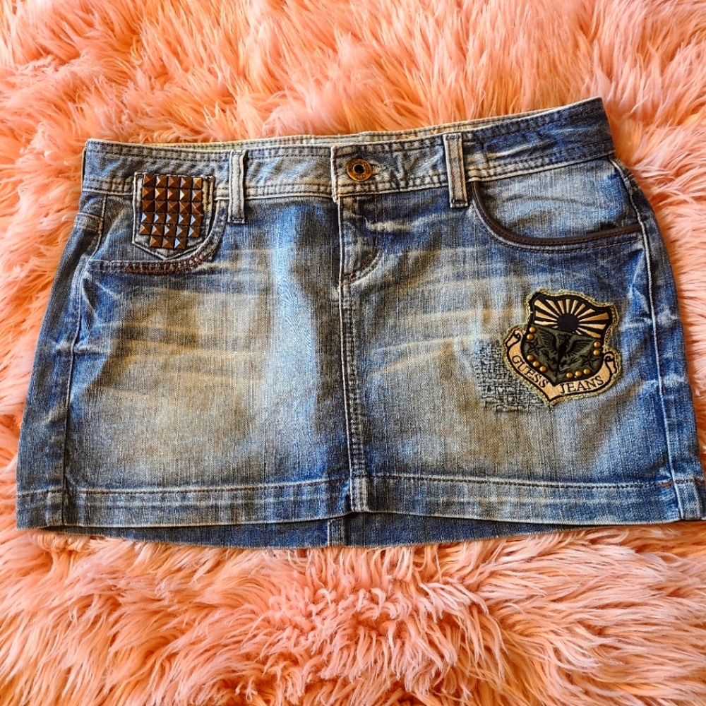 Vintage Studded Guess Denim Miniskirt Sz 31